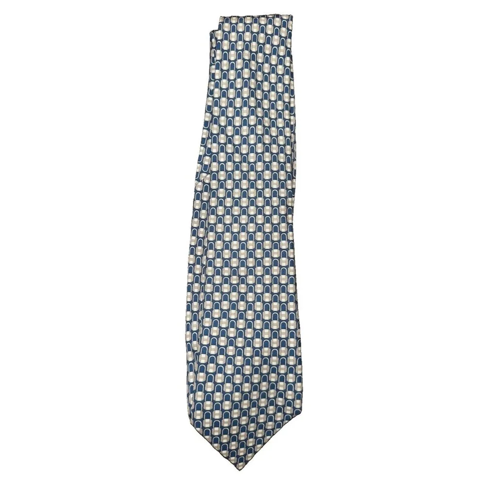 Hermes Men's Blue Padlock Print 100% Silk Tie, 7415 HA